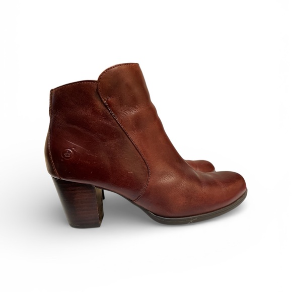Born Brown Leather Ankle Boots Women’s 7.5 | Stacked Heel Comfort - Picture 9 of 10